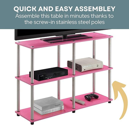 Convenience Concepts Designs2Go No Tools 3 Tier Wide Console Table 42" - Modern Accent with Shelves for TV Media Center, Office Desk Extension, Entryway Display, & Home Storage, White Faux Marble