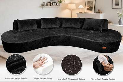 Homguava 130'' Modular Sectional Sofa,Curved Modern Sofa with Memory Foam,Deep Seat Cloud Couch with 4 Pillows,Upholstered Oversized Couches for Living Room Apartment Office,No Assembly Required-Black