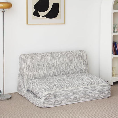 N&V Folding Chainse Lounger Bean Sofa, Foam Filling Folding Matress Sofa, Includes Removable and Machine Washable Cover, Soft Premium Faux Fur, White