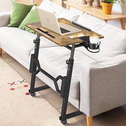 Small Standing Desk with Wheels, Portable Treadmill Desk, Rolling Desk Adjustable Height for Laptop, Mobile Standing Table for Walking Pad, Bedside Table