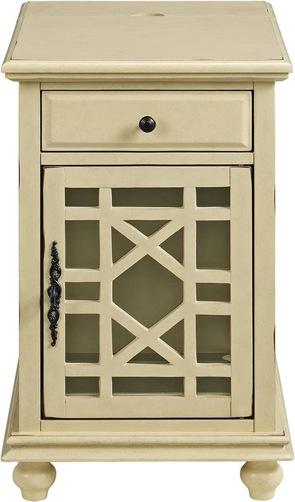 Martin Svensson Home Elegant Chairside End Table with Power, Antique Cream White