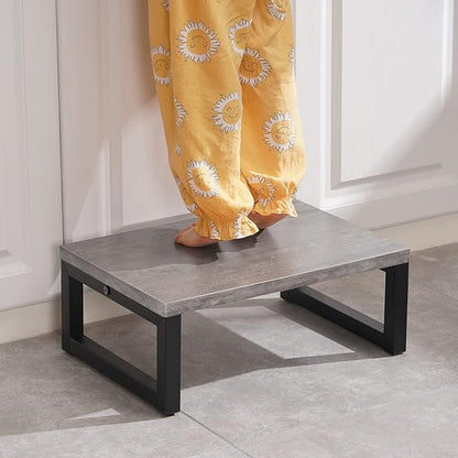 Snughome Wooden Step Stools for Adults Kids, Solid Portable Wooden Bedside Step Stool Adults Hold Up to 350 lb, One Step Foot Stool for Kitchen, Bedroom, Living Room, Bathroom - Self-Assembly(Grey)