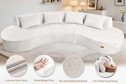 Homguava 130'' Modular Sectional Sofa,Curved Modern Sofa with Memory Foam,Deep Seat Cloud Couch with 4 Pillows,Upholstered Oversized Couches for Living Room Apartment Office,No Assembly Required-Beige