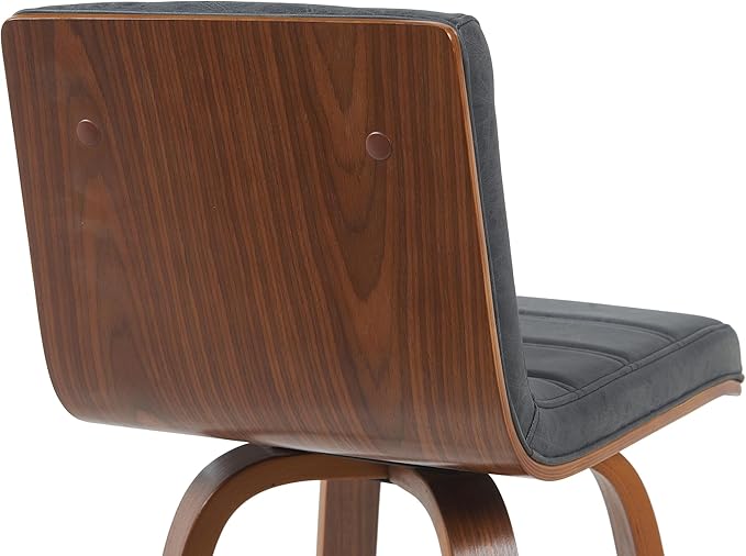 Armen Living Vienna Modern Swivel 30" Bar Height Barstool with Vintage Black Faux Leather and Walnut Wood Finish