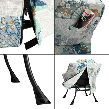 HollyHOME Modern Fabric Large Lazy Chair, Accent Oversized Comfy Reading Chair, Thick Padded Cozy Lounge Chair with Armrest, Steel Frame Leisure Sofa Chair for Living Room, Bedroom, Dorm, Fan Print