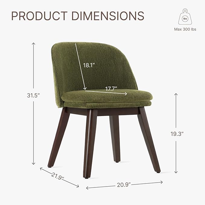 Wooden Dining Chairs Set of 2, Fabric Upholstered Modern Dining Room Chairs with Double-Layer Thick Seat Cushion & Ergonomic Backrest for Restaurant, Kitchen and Café, Green