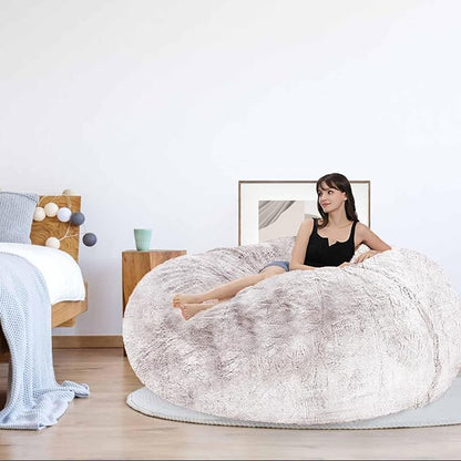 Bean Bag Chair for Adults Kids Without Filling Comfy Fluffy Giant Round Beanbag Lazy Sofa Cover for Reading Chair Floor Chair, 6FT, Grey