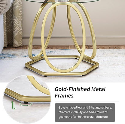 O&K FURNITURE Gold Modern Round Glass End Table with Hexagonal Base for Home & Office, 1 PC