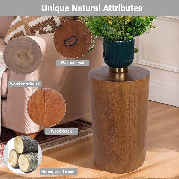 Athaliah Wooden Tree Stump Stool,Decorative Garden Stool Wood Stump Table Round Side Table Wood End Table,Rustic Vintage Table for Living Room Bedroom Balcony Family and Office 19.25" Tall