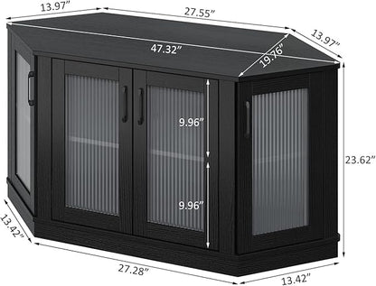 Panana Corner TV Stand - 47 Inch Media Console with 4 Doors and Shelves, Living Room Storage Entertainment Center for TVs up to 51 Inch (Black)