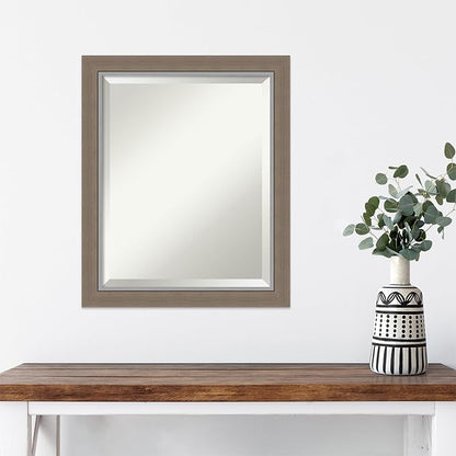 Amanti Art Brown Wall Mirror 23x19 Eva Brown Narrow Rectangle Bathroom Mirror for Wall Decor Living Room, Small Country Rustic Frame, Hangs Horizonally and Vertically, Bathroom Decor, Beveled Edge