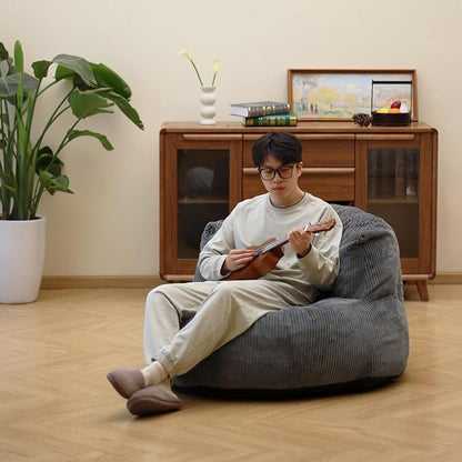 N&V Large Crescent Bean Bag Chair, Adult Size Bean Bag Sack, Foam Filling, Soft Premium Corduroy Bean Bag for Living Room Bedroom Dorm and Office (Frost Gray)