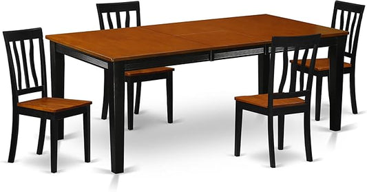 East West Furniture QUAN5-BCH-W 5 Piece Dining Room Table Set Includes a Rectangle Kitchen Table with Butterfly Leaf and 4 Dining Chairs, 40x78 Inch, Black & Cherry