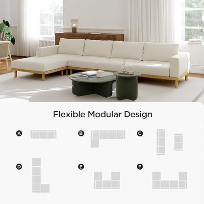 Acanva Minimalist Modular Sectional Sofa for Living Room, Wide & Deep Seat Convertible Furniture Set with Metal Frame and Movable Covers, Ottoman, Off White