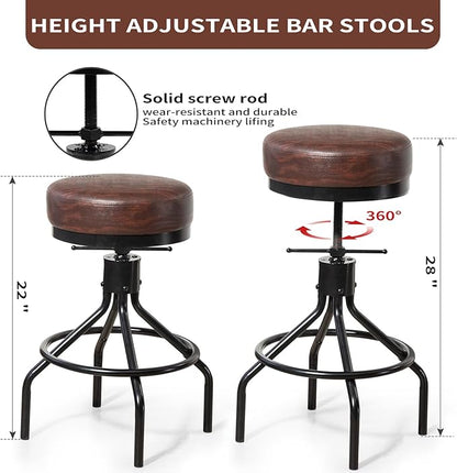 Counter Height Bar Stool Adjustable Swivel Round Barstools Modern PU Leather 28inch Backless Metal Industrial Stool Bar Chair for Kitchen Island (1, Walnut)