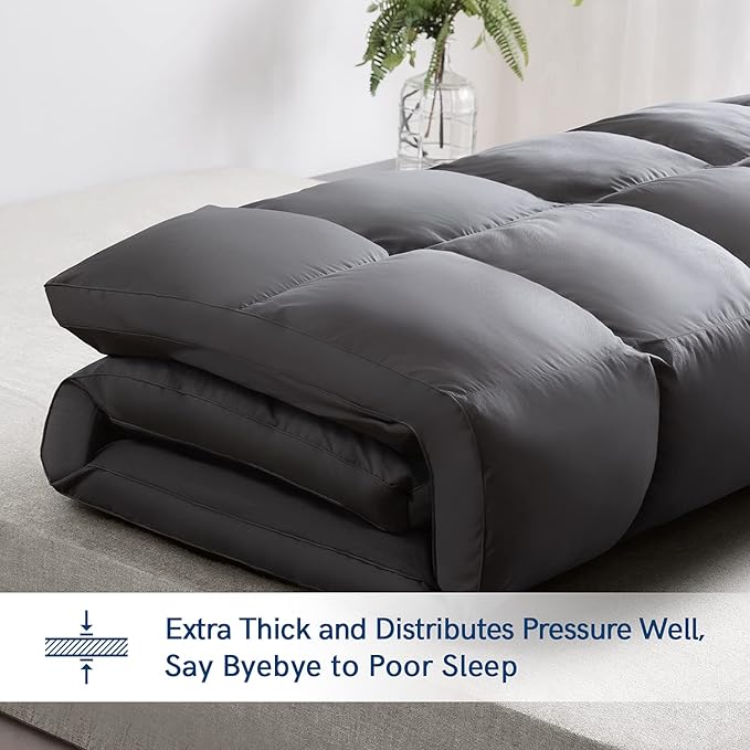 ELEMUSE RV Short Queen Grey Mattress Topper for Back Pain, Extra Thick Mattress Pad Cover, Plush Soft Pillowtop with Elastic Deep Pocket, Overfilled Down Alternative Filling