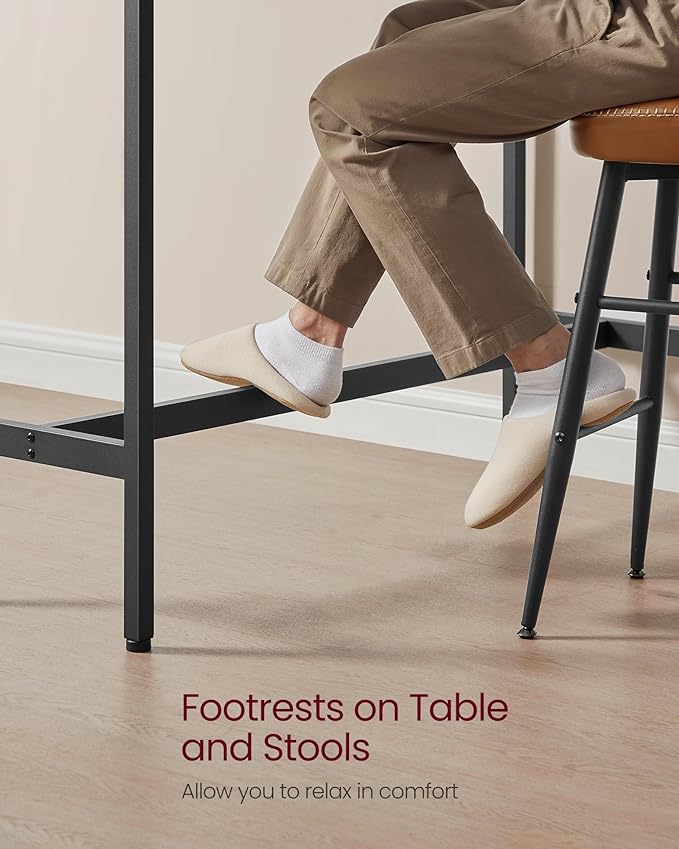 VASAGLE Bar Table, Narrow Long Kitchen Dining Table, Sturdy Metal Frame, Industrial, 15.7 x 55.1 x 35.4 Inches, Rustic White and Ink Black ULBT140B73