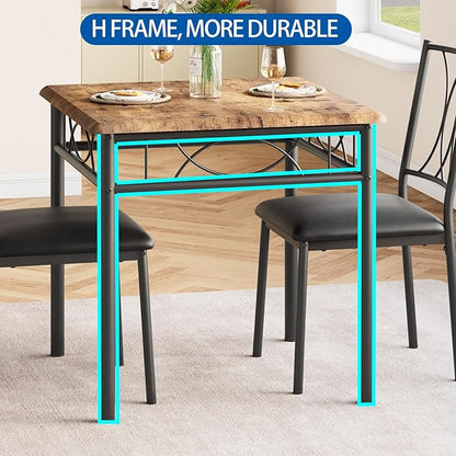Dining Table Set for 2, Kitchen Table with 2 Upholstered Chairs, Wood 3-Piece Kitchen Dining Room Table Set for Apartment, Small Space, Space Saving, Retro Brown