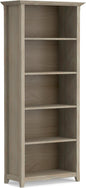 SIMPLIHOME Amherst Bookcase - 70 inch Tall 5-Shelf Solid Wood Bookshelf in Distressed Grey, Transitional Storage for Living Room, Study Room or Office with Adjustable Shelves and Tapered Legs
