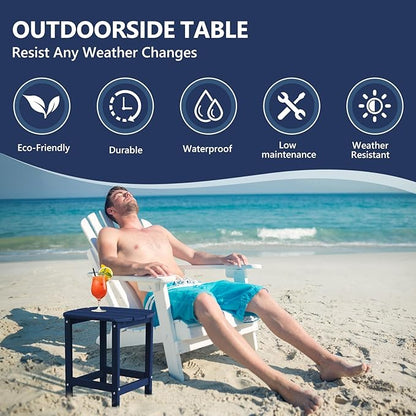 Hdpe Outdoor Adirondack Side Table, Wooden Textured, Set for Patio, Garden, Porch, Pool Composite Patio, Backyard, Bathroom and Indoor, Maintenance & Weather Resistant(Navy Blue)