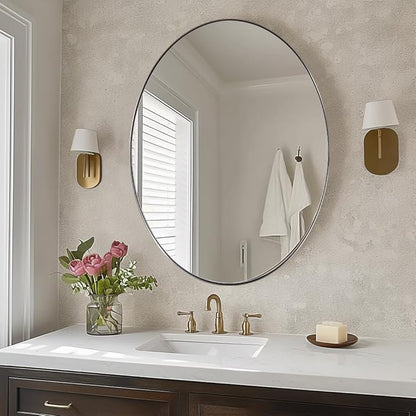 ANDY STAR Brushed Nickel Oval Mirrors for Bathroom, 22x30 Inch Silver Stainless Steel Metal Framed Oval Wall Mirror, Modern Vanity Mirror Wall Mount Horizontal or Vertical