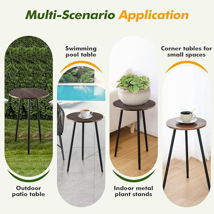2 Packs Small Round Side Table 13.5" Outdoor Patio Round Accent Coffee Tables Indoor Corner Stand for Small Spaces Weather-Resistant for Balcony Plant Stand, Woodgrain