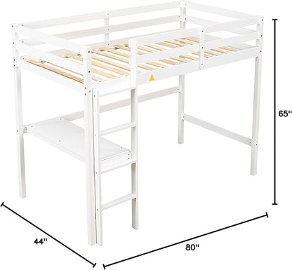 HomSof Twin Loft Bed with Built-in Desk,White
