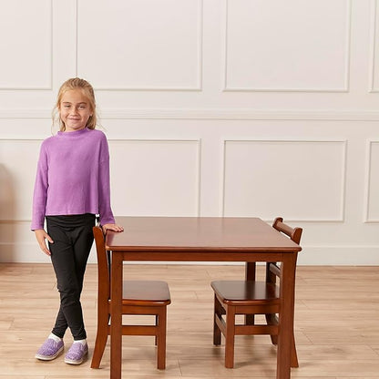 ECR4Kids 30in x 30in Square Hardwood Table and Chair Set, 12in Seat Height, Kids Furniture, Dark Walnut