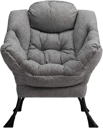 HollyHOME Modern Fabric Large Lazy Chair, Accent Oversized Comfy Reading Chair, Thick Padded Cozy Lounge Chair with Armrest, Steel Frame Leisure Sofa Chair for Living Room, Bedroom, Dorm, Stale Grey