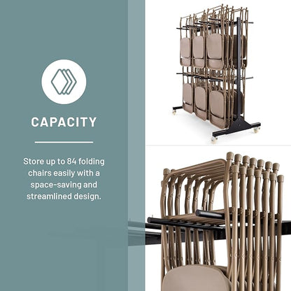 Safco 2 Tier Folding Chair Cart, Heavy Duty Powder Coated Storage Cart, Holds 84 Chairs, Commercial-Grade Steel, Black