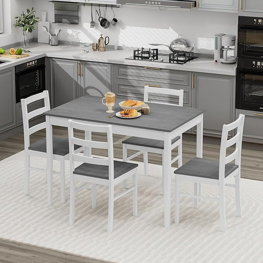 Giantex Dining Table Set with Kitchen Table, Dining Chairs, Compact Space-Saving Dinette Set for Small Space, Breakfast Nook, Dining Room, Kitchen Table Chairs Set for 4 (Grey)