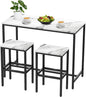 Aklaus Bar Table Set,44" White Faux Marble Top Bar Table and Chairs Set,Counter Height Bar Table with 2 Bar Stools,3 Piece Kitchen Breakfast Table for Living Room Dining Room Apartment