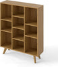 Manora Bookshelf with 10 Open Storage Cubes, Wooden Bookcase Organizer, Rustic Modern Display Shelf for Living Room, Bedroom, Office