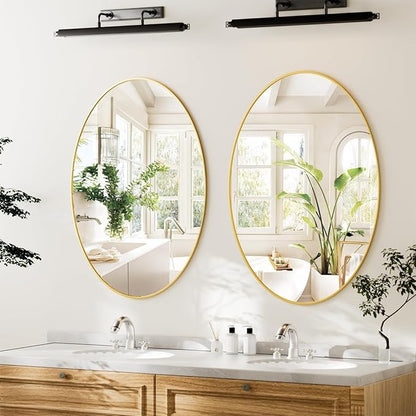 Koonmi Gold Oval Bathroom Mirror, 24"x31" Bathroom Vanity Mirror, Oval Mirror for Bedroom Living Room Entryway, Hangs Horizontal or Vertical