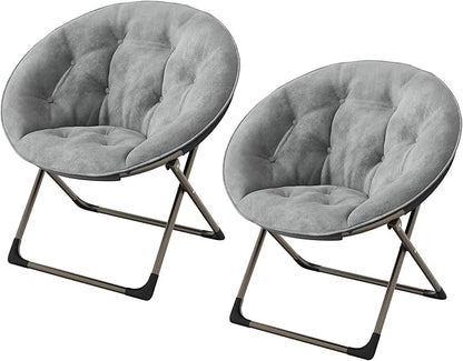 Comfy Saucer Chairs, Gray Folding Reading Lounge Chair, Cozy Faux Fur Living Room Chair with Soft Thick Padded Seat & Metal Frame, Modern Style Bedroom Home for Kids Adults, X-Large, Gold Legs