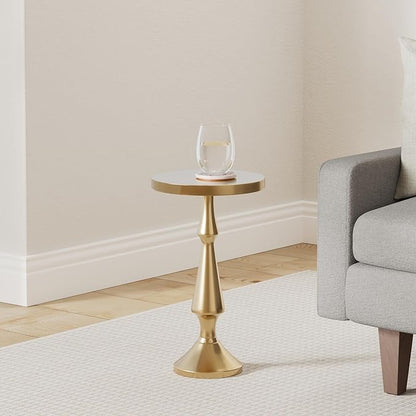 OBJET D'ART Small Round Gold End Tables, Larissa, 21'' Height, Vintage Metal Accent, Side, Pedestal, Coctail and Drink Tables for Living Room and Small Spaces