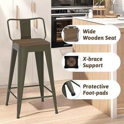 30 Inch Swivel Bar Stools Set of 4, Counter Height Bar Stools with Low Back, Metal Industrial Bar Chairs for Kitchen Island (Rusty)