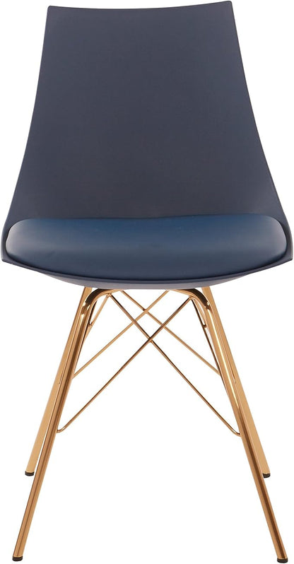 OSP Home Furnishings Oakley Mid-Century Modern Bucket Dining Chair with Faux Leather Padded Seat, Navy Blue