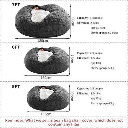 Bean Bag Chair for Adults Kids Without Filling Comfy Oversized Round Lazy Sofa Bean Bag Cover for Stuffed Animal Storage Bedroom Living Room Chairs, 6FT, Silver Pink