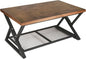 EASYSOUL Coffee Table with Storage Shelf, Solid Wood Top with Black Metal X-Frame, 39.37" D x 23.62" W x 18.11" H, Mid Century Modern Center Coffee Tables for Living Room with 2 Tier (Brow, 47.24")