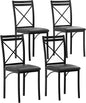 VECELO Metal Dining Chairs Set of 4, Steel Legs and PU Leather Cushion Seats for Kitchen, Living Room, Black