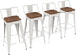 Yongchuang 26 inch Bar Stools Set of 4 Kitchen Counter Height Chairs with Wood Seat Industrial Low Back Metal Barstools Cream White