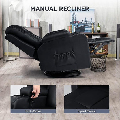 COMHOMA Living Room Furniture Set,Bonded Leather Loveseat Sofa with Massage,Cup Holder Recliner Chair,2+1,Black