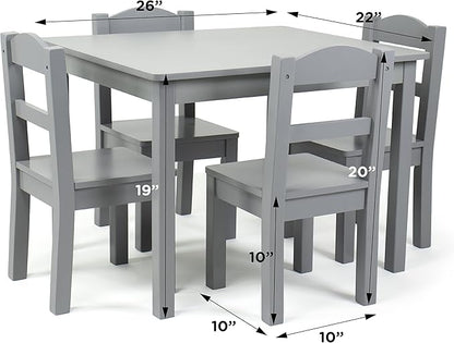 Humble Crew Kids Wooden Table and 4 Chairs Set, Grey - Kids Table and Chair Set for Toddlers and Children for Arts, Crafts, and Snack Time - Sturdy, Durable Toddler Activity Table