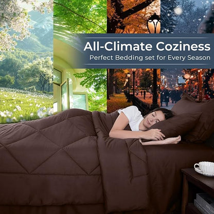 HEVUMYI Brown Twin Comforter Set - 5-Piece All Season Bed in a Bag Twin, Ultra Soft Bedding Set with Comforter, Flat Sheet, Fitted Sheet, Pillowcases, Pillow Shams
