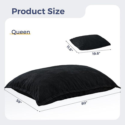 MAXYOYO Giant Bean Bag Chair with Pillow, 3 in 1 Convertible Bean Bag Chair for Adults with Washable Cover, Removable Floor Cushion Stuffed Floor Lounger for Living Room Bedroom, Black, Queen