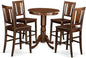 East West Furniture EDBU5-MAH-W 5 Piece Kitchen Counter Set Includes a Round Dining Table with Pedestal and 4 Dining Room Chairs, 30x30 Inch, Mahogany