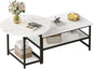 WOHOMO 48IN Faux Marble Wood Coffee Table with Adjustable Shelf, White Nesting Tables 2 in 1, Small Coffee Tables for Living Room