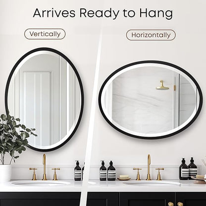 OVALCREST - Oval Wooden Beveled Wall Mirror for Home Decor, Bathroom, Vanity, Bedroom, Living Room, Hallway - London Style (Matte Black) 23.1 x 29.1