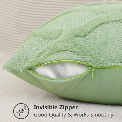 decorUhome Throw Pillow Covers 24x24 Inch Set of 2, Soft Plush Faux Fur Wool Sage Green Couch Pillow Covers, Decorative Neutral Pillow Cases for Bed Sofa Living Room Home Decor